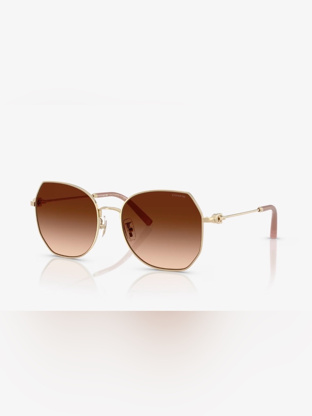 Coach Gold-Frame Sunglasses with Pink Temples and Brown Gradient Lenses